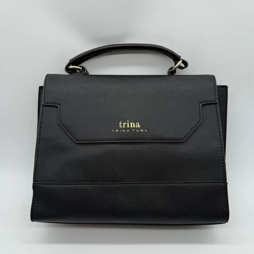 Trina Turk Top Handle Satchel Black Vegan Leather Shoulder‎ Bag $148 retail